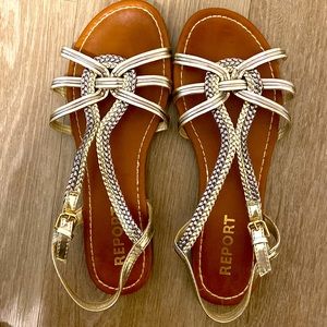 Gold and pewter flat sandals